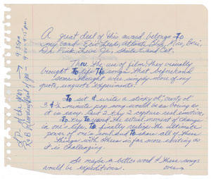 Lot #6158  Prince Handwritten Signed Speech for the 1988 Minnesota Music Awards