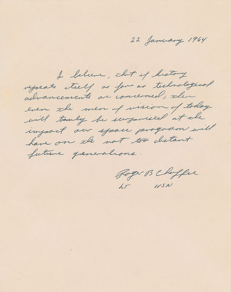 Lot #9052 Roger Chaffee 1964 Handwritten Statement Signed
