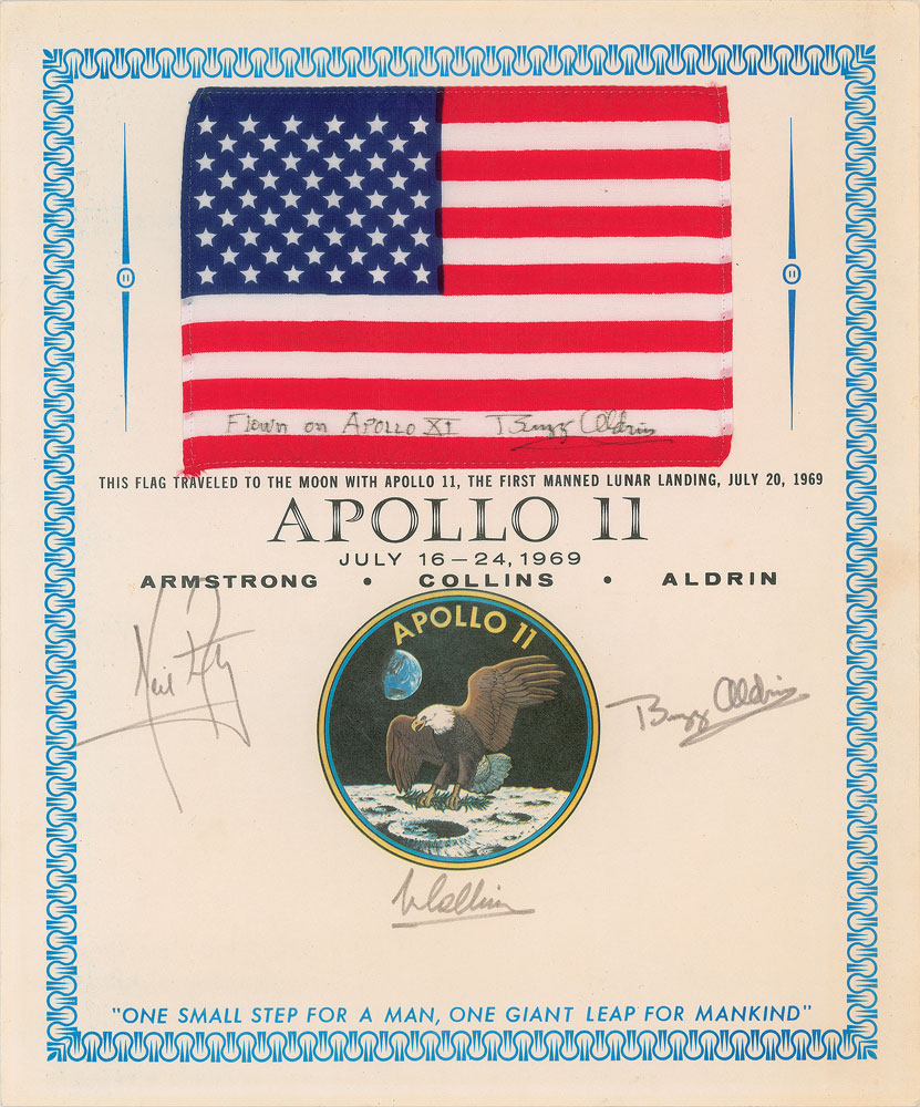 Lot #9160  Apollo 11 Crew-Signed Flown Flag Presentation