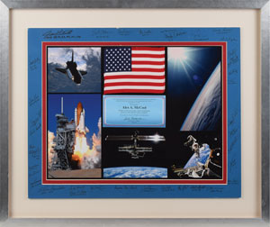 Lot #9208  STS-88 Flown Flag and Signed Display