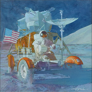 Lot #9212 Mark Schuler Original Apollo 15 'First Manned Lunar Vehicle' Painting