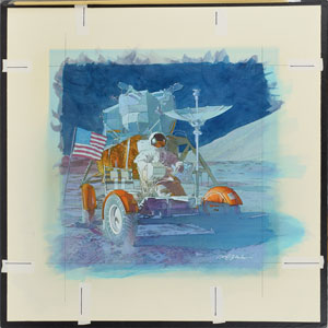 Lot #9212 Mark Schuler Original Apollo 15 'First Manned Lunar Vehicle' Painting - Image 2