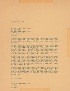 Lot #9076 Neil Armstrong 1970 Typed Letter Signed - Image 2
