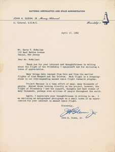 Lot #9015 John Glenn 1962 Typed Letter Signed