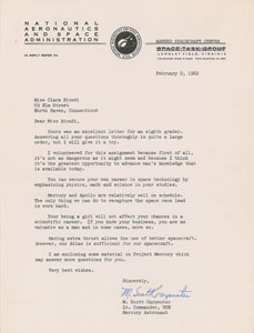 Lot #9012 Scott Carpenter 1962 Typed Letter Signed 