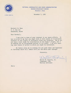 Lot #9023 Wally Schirra 1962 Typed Letter Signed