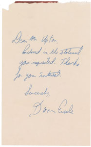 Lot #9056 Donn Eisele Handwritten Statement Signed With Note