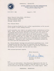 Lot #9075 Apollo 11: Wernher von Braun 1969 Typed Letter Signed