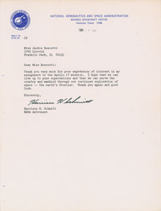 Lot #9130 Harrison Schmitt 1972 Typed Letter Signed