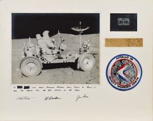 Lot #9174 Dave Scott’s Apollo 15 Lunar Surface-Flown License Plate Crew-Signed Display