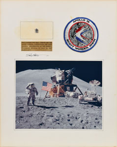 Lot #9176 Dave Scott's Apollo 15 Lunar Surface-Flown Snoopy Pin Signed Display