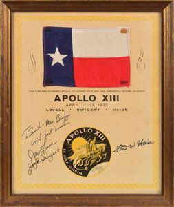 Lot #9168 Apollo 13 Flown Texas Flag Signed by Lovell and Swigert