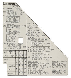 Lot #9182 Gene Cernan's Apollo 17 Flown Entry-to-Earth Cue Cards