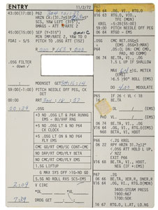 Lot #9182 Gene Cernan's Apollo 17 Flown Entry-to-Earth Cue Cards - Image 3