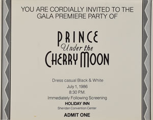 Lot #4111  Prince Under the Cherry Moon Premier Party VHS and Invitation - Image 2