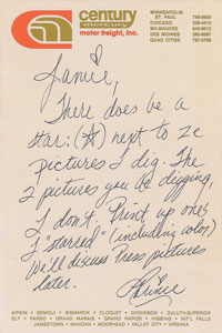 Lot #4007  Prince Handwritten Signed Note