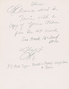 Lot #4153  Prince Handwritten Note and Gold Sales Award - Image 2