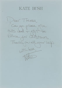 Lot #4185 Kate Bush Handwritten Note to Prince's Assistant - Image 1