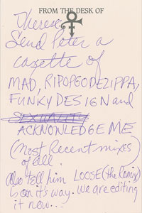 Lot #4194  Prince Handwritten Note