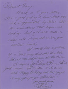 Lot #4047  Prince Signed Handwritten Letter