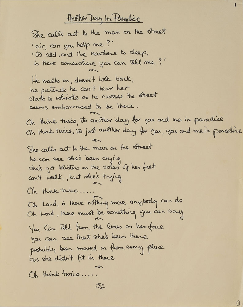 Phil Collins – Handwritten Lyrics For “Another Day In Paradise