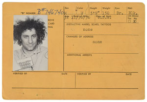 Lot #5527 Abbie Hoffman 1969 Criminal Card - Image 1