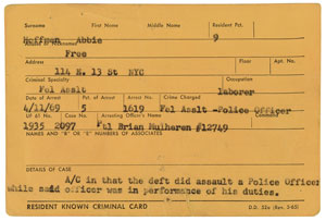 Lot #5527 Abbie Hoffman 1969 Criminal Card - Image 2