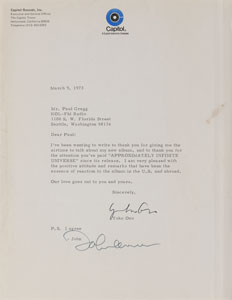 Lot #5033 John Lennon and Yoko Ono Typed Letter Signed - Image 1