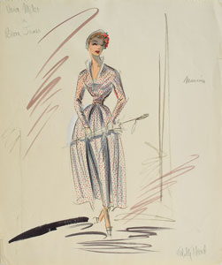 Lot #5320 Edith Head Signed Sketch for Beau James