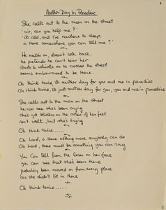 Lot #5218 Phil Collins Handwritten Lyrics for 'Another Day in Paradise' and Album Proof - Image 1