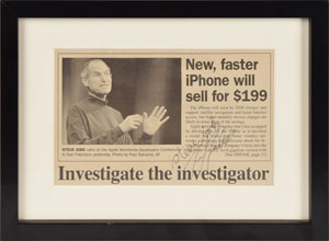 Lot #5004 Steve Jobs Signed Newspaper Article