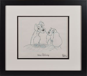 Lot #763 Lady and the Tramp souvenir sketch by Paul Carlson from Lady and the Tramp - Image 1