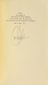 Lot #108 Orson Scott Card: The Folk of the Fringe Signed Book - Image 3
