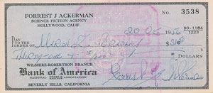 Lot #100 Forrest J. Ackerman and Marion Z. Bradley Signed Check - Image 1