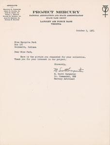 Lot #6093 Scott Carpenter 1961 Signed Letter and Photograph - Image 1