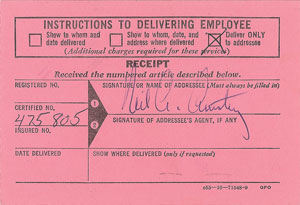 Lot #6367 Neil Armstrong Signed 1970 Postal Receipt - Image 1
