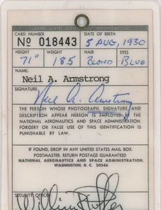 Lot #6369 Neil Armstrong Signed Government ID Badge - Image 2
