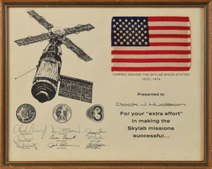 Lot #6624  Skylab Crew-Signed Flown Flag Presentation - Image 1