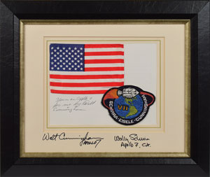 Lot #6287  Apollo 7 Flown Flag Signed by Cunningham and Schirra - Image 1