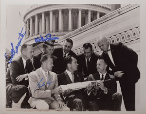 Lot #6116 Wally Schirra, Scott Carpenter, and Gordon Cooper Signed Photograph - Image 1