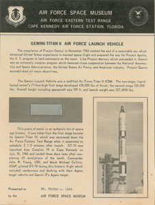 Lot #6157  Gemini 10 Flown Booster Fragment