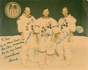 Lot #6562  Apollo 16 Signed Photograph - Image 1