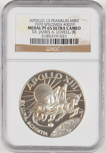 Lot #6476 James Lovell’s Apollo 13 Franklin Mint Medallion - Image 1