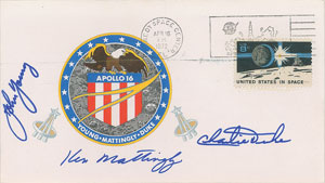 Lot #6581 John Young's Group of (3) Crew-Signed Apollo 16 Insurance Covers - Image 1