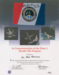 Lot #6717  Shuttle-Mir Flown Flag - Image 1