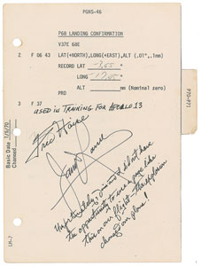 Lot #6472 James Lovell and Fred Haise Signed Apollo 13 Training Cue Card - Image 1