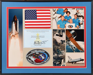 Lot #6703  STS-31 Flown Flag and Patch - Image 1