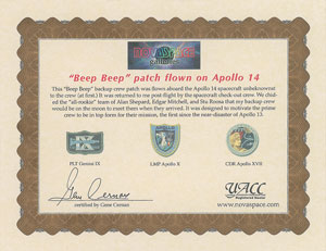 Lot #6496 Gene Cernan's Apollo 14 Flown 'Beep-Beep' Backup Crew Patch - Image 4