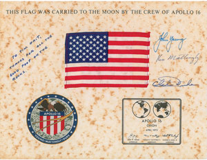 Lot #6553  Apollo 16 Crew-Signed Flown Flag Presentation - Image 1