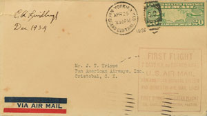 Lot #6044 Charles Lindbergh Signed First-Flight Airmail Cover - Image 2